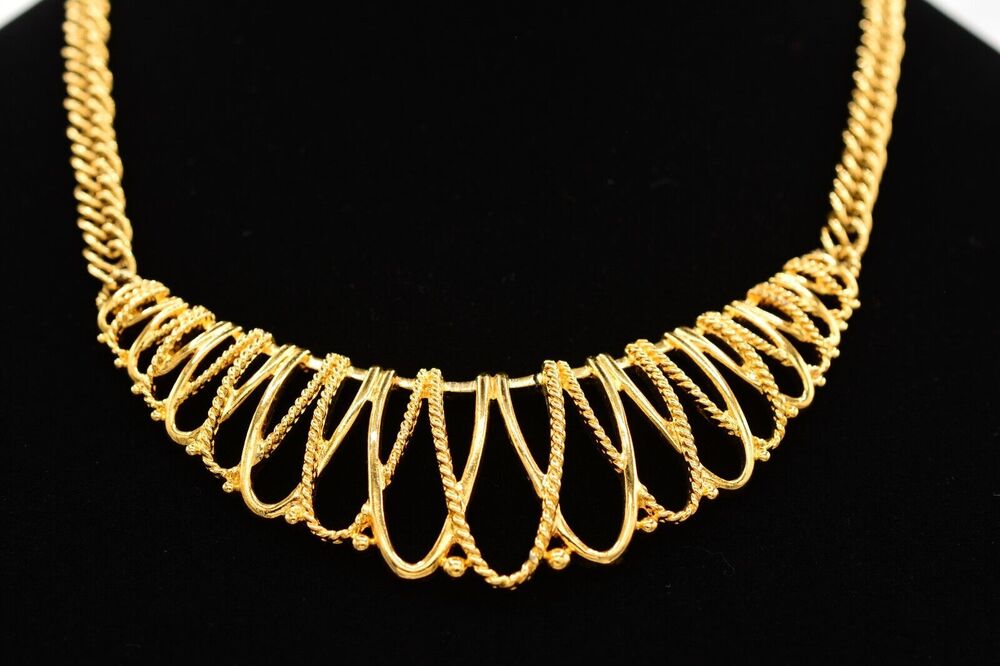 Vintage Collar Necklace Shiny Gold Tone Chunky Linked Chain Bold 80s 1980s BinG